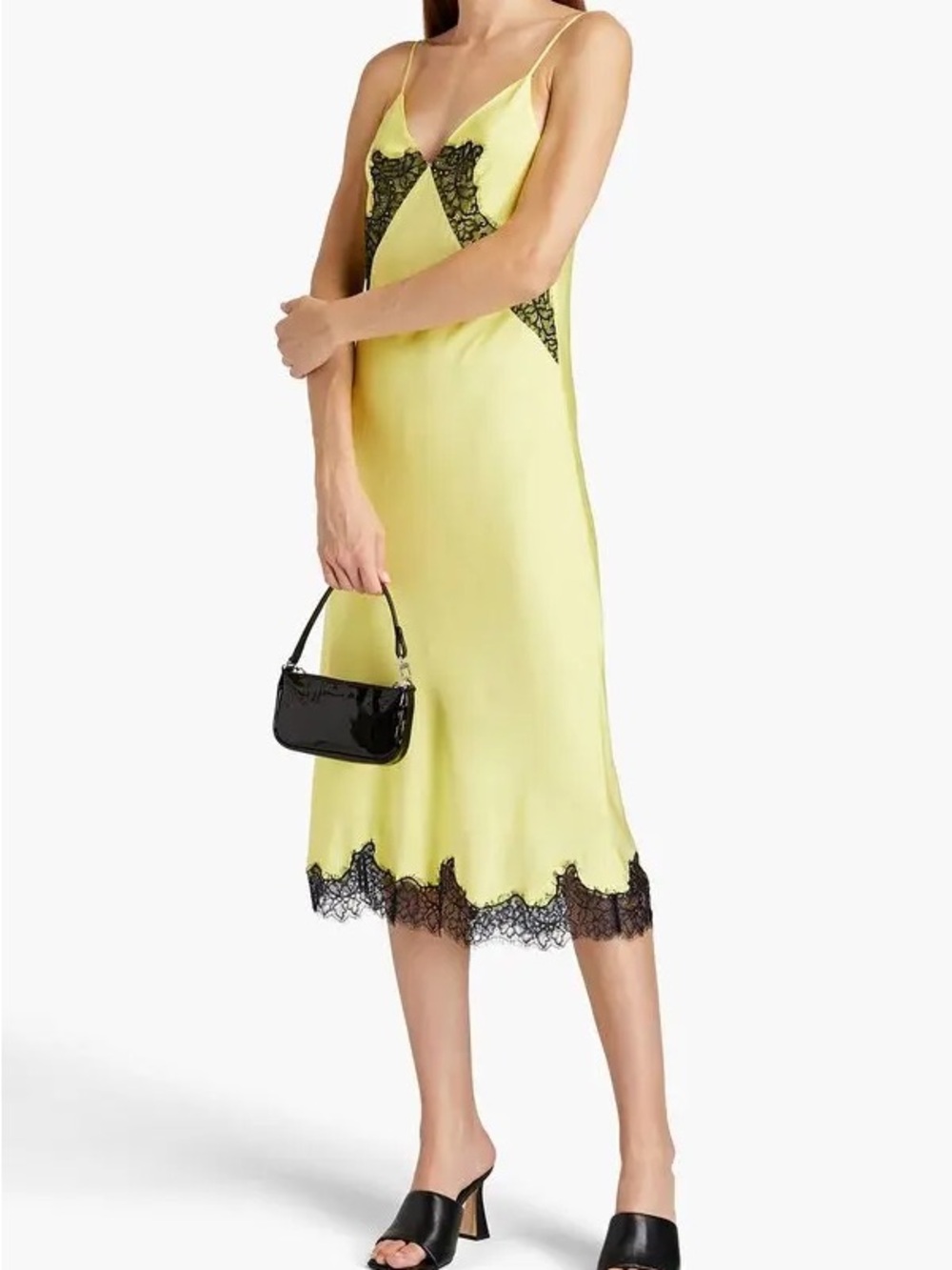 rag & bone Logan Slip Dress in Yellow with Black Lace Trim